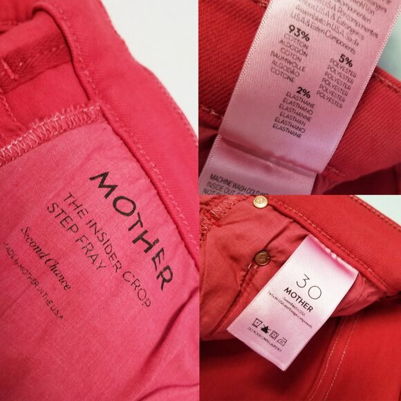 MOTHER The Insider High-Rise Crop Step Fray Jeans Hot Rod Red Size 30 $208 - Picture 13 of 16